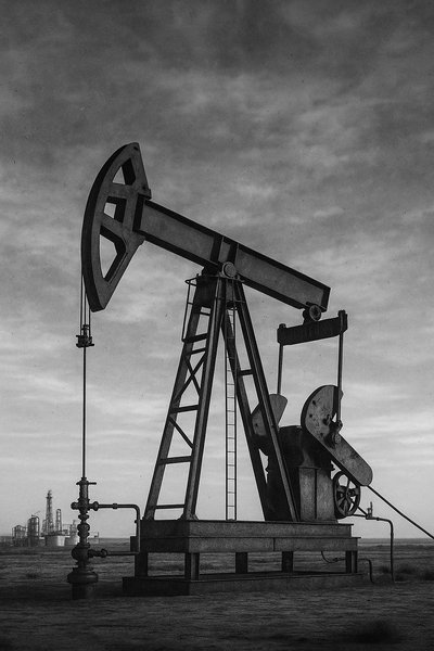 A_black_and_white_photograph_captures_an_oil_derri_min